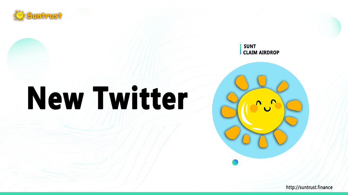 ‼️ IMPORTANT NOTICE ‼️
Twitter has a problem.  We have contacted the technical team on Twitter to fix the problem as soon as possible.  
We temporary use this Twitter
Please follow our new Twitter.
#SUNT #BSC #BinanceSmartChain @suntrustfiance