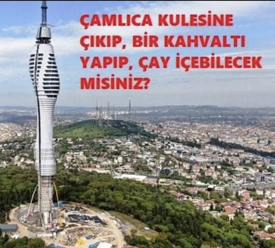 _
İstanbul'daki Yeni Çamlıca Kulesi
 
Ülkenin milli sermayesi bunlar diyenler Afiyet olsun.....

Giriş 60 ₺
Kahvaltı 180 ₺
Çay 10 ₺

#AKkaraBelliOldu
#10BinDolarıKimAldı