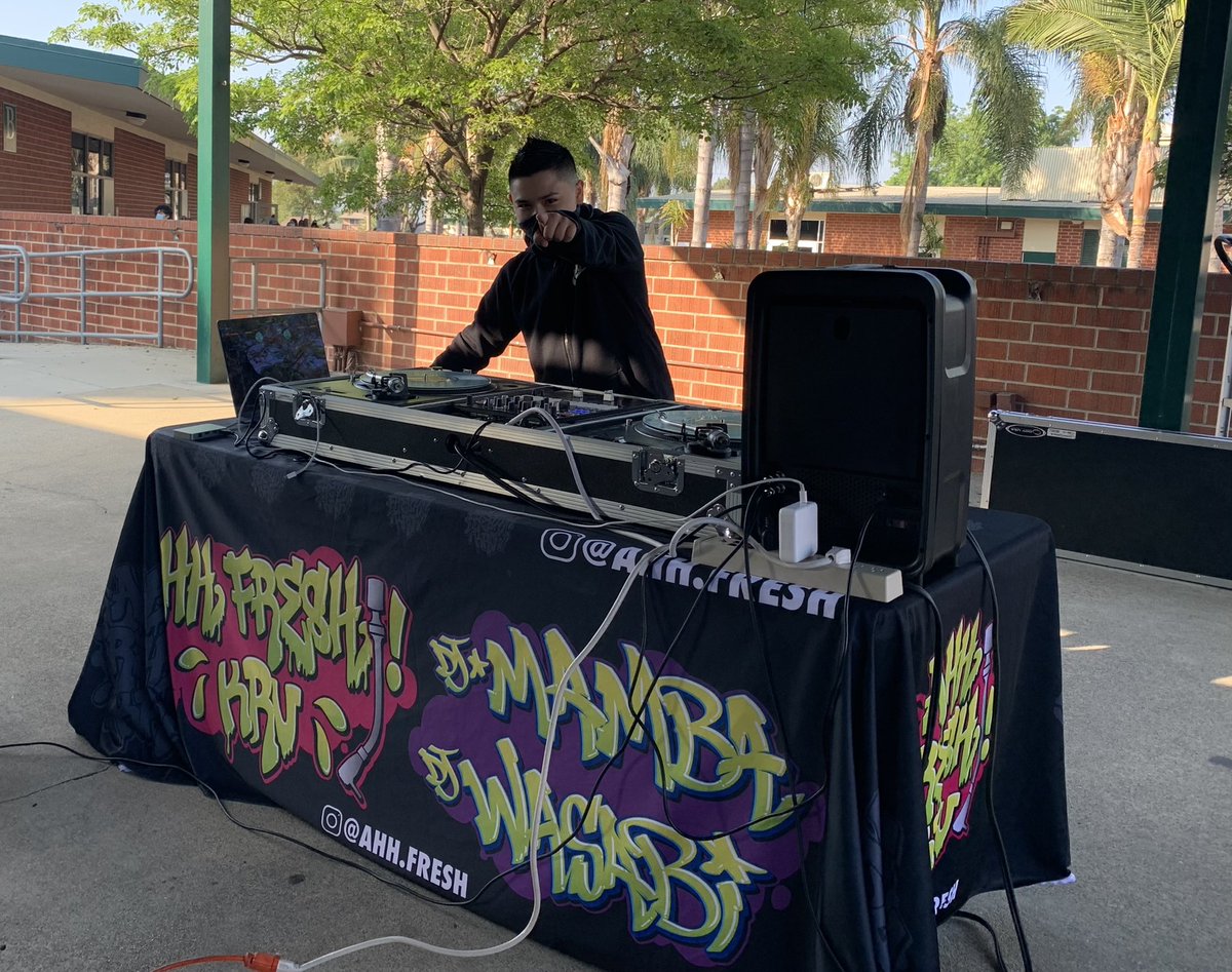 Ramona 8th grader, DJ Mamba, entertains the crowd before school and passing periods all day at RMS!!