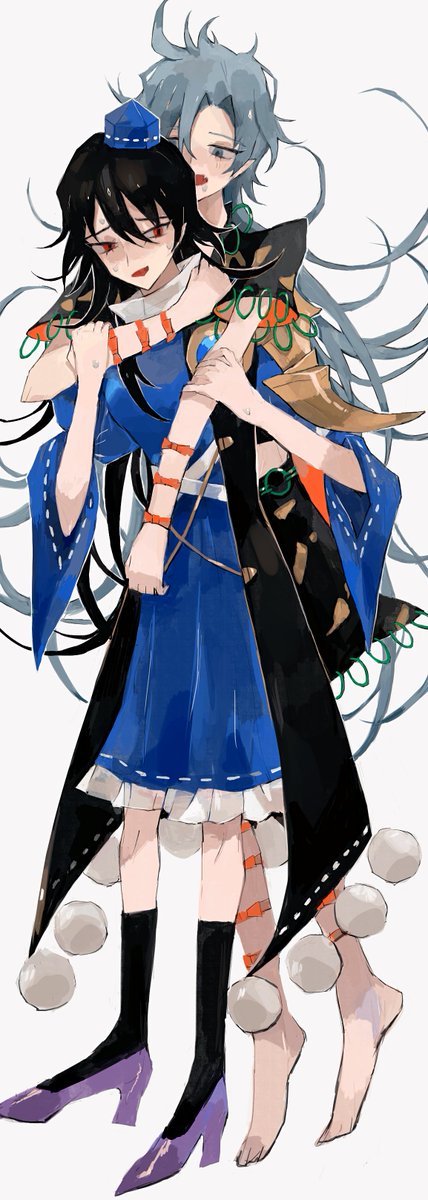 iizunamaru megumu hat multiple girls long hair 2girls tokin hat red eyes white background  illustration images