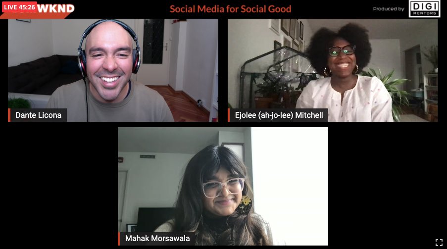 Totally not a fake laugh! 😂 

Had a great chat on all things Social for good with two great pros: <a href="/EjoleeM/">Ejolee (Ah-Jo-Lee)</a> and <a href="/MahakMors/">mahak what da heck</a>.

I hope the #SMWKND participants enjoyed it as much as I did. Thanks <a href="/sree/">Sree Sreenivasan (Bsky ·Threads: @sreenet)</a> and <a href="/wordwhacker/">Linda Bernstein (Threads: @wordwhacker)</a> for the invitation!
