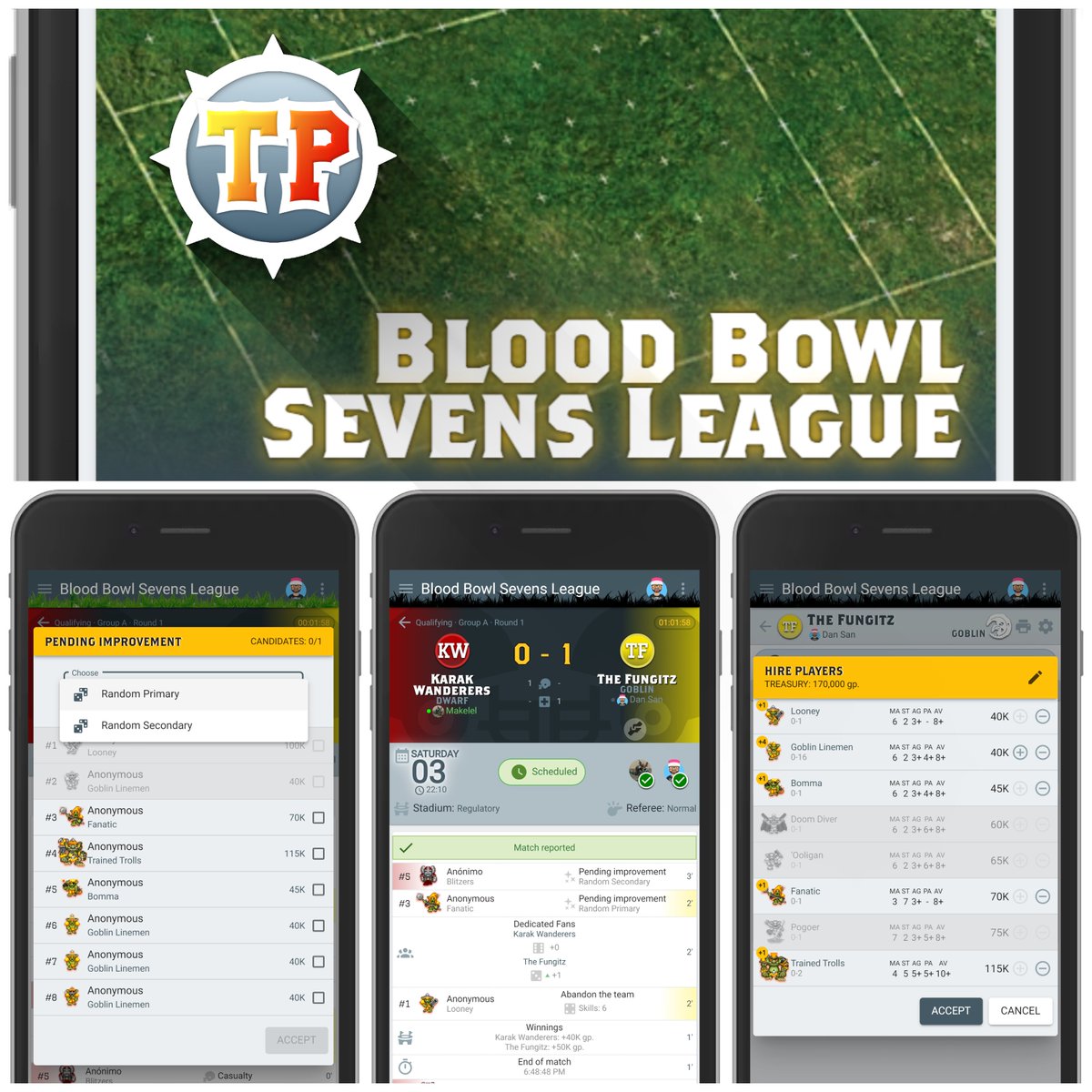 Tourplay now supports the official core rules for Blood Bowl Sevens specified in the Death Zone supplement. A simpler rulebook to continue making tackles, but in lighter and faster competitions. "Go for it!" #bloodbowl #sevens #Deathzone #league