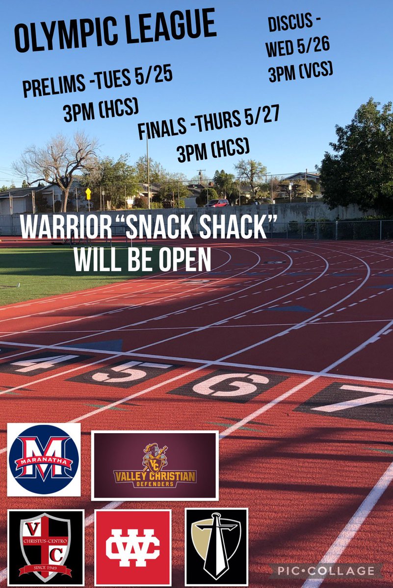 hcs_xc's tweet photo. Olympic League Track and Field Prelims &amp; Finals are coming up this week. Good luck to all our Olympic League athletes. @Heritage_Sports @VCSAthletics @WeAreMaranatha @VCHS_Athletics @wchsheralds https://t.co/04A5m3M4lX
