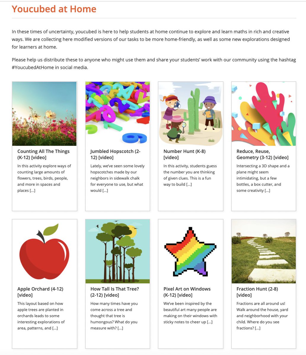 As well as this amazing free conference for early years educators - this is a great resource that could enrich students' summer maths fun with parents/guardians:
youcubed.org/resource/youcu…