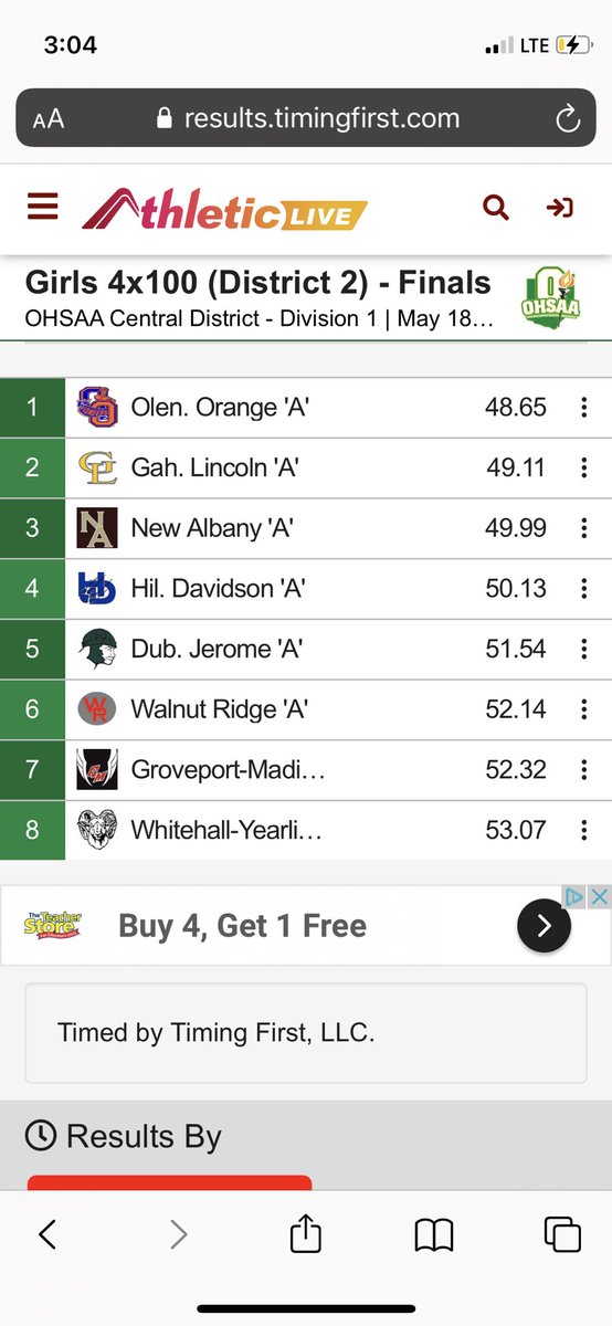 Congrats to the girls 4x100m relay on their District Championship! 48.65 season best time! J. Davis, <a href="/MusgroveAva/">ava musgrove</a> C. Shimp, &amp; H. Miles!