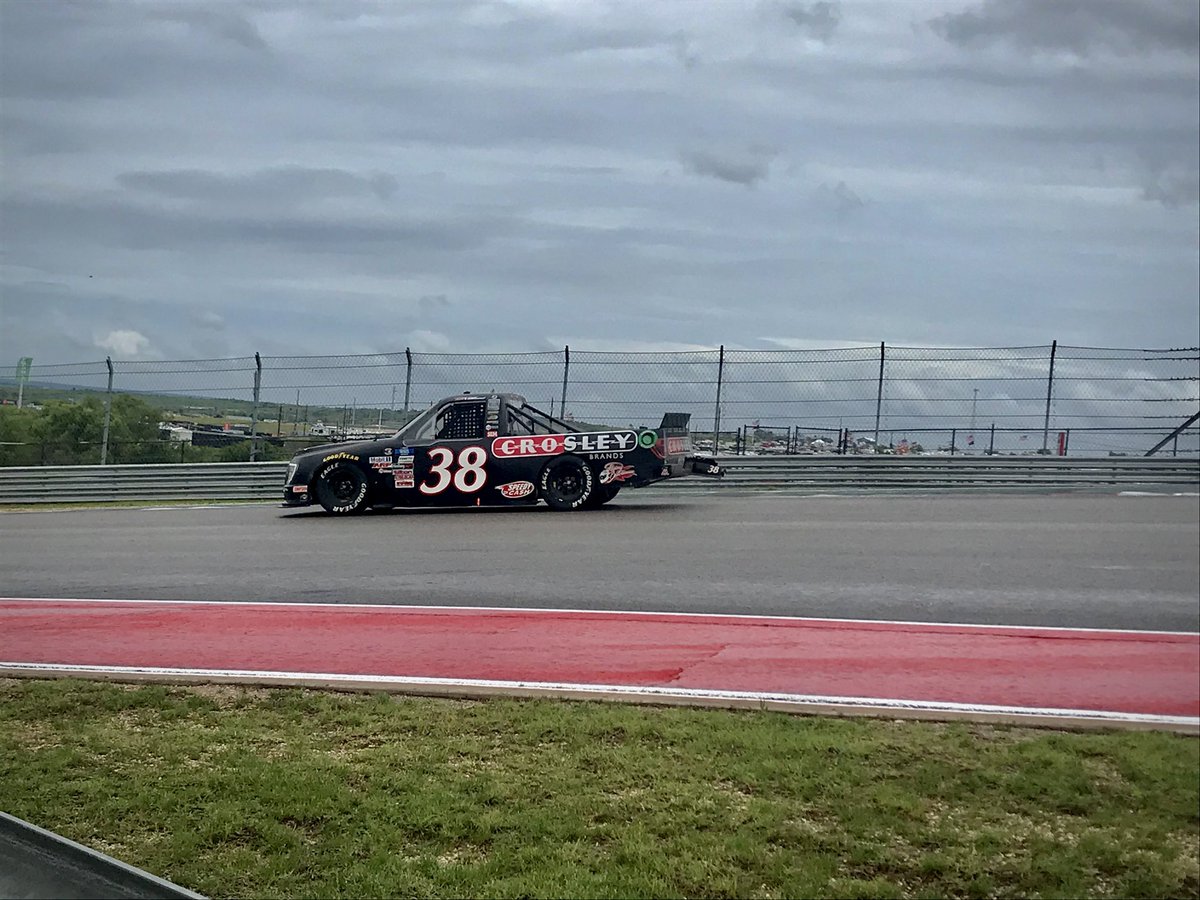 Team_FRM's tweet photo. Checkered flag is in the air as @ToddGilliland_ and his No. 38 #CrosleyBrands Ford F-150 make Front Row Motorsports history and WIN the inaugural @NASCARatCOTA Truck race! https://t.co/Ly6bGfYpVl