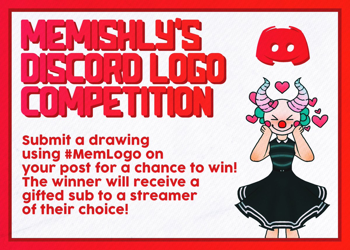 Memishly's tweet photo. BIG ANNOUNCEMENT TIME!!! I'm hosting an ART CONTEST WOO! Details are in the image below! The contest ends June 1st at 3pm EST. First prize winner gets a gifted tier 1 sub to anyone of their choice, and their art as my discord logo! (Art in the image is by @.Mr_Honkss #MemLogo https://t.co/dOLVXNKpZR