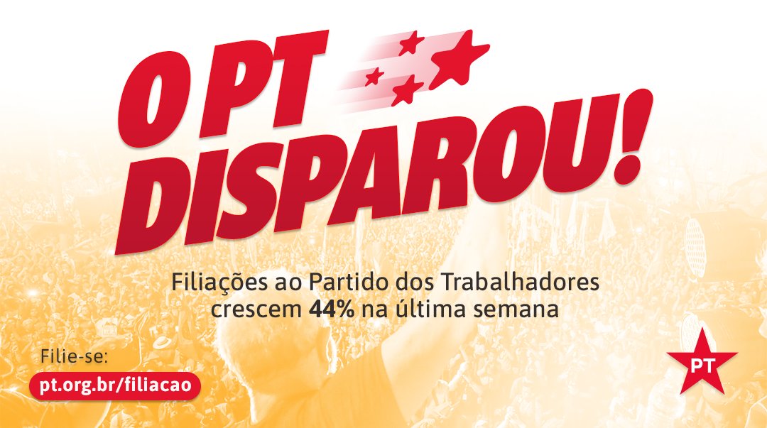 ptsaopaulosp's tweet photo. O PT disparou! 
Vem disparar com a gente? 
Filie-se ao PT
https://t.co/JsKvNBEodn https://t.co/wZkAgwEylR