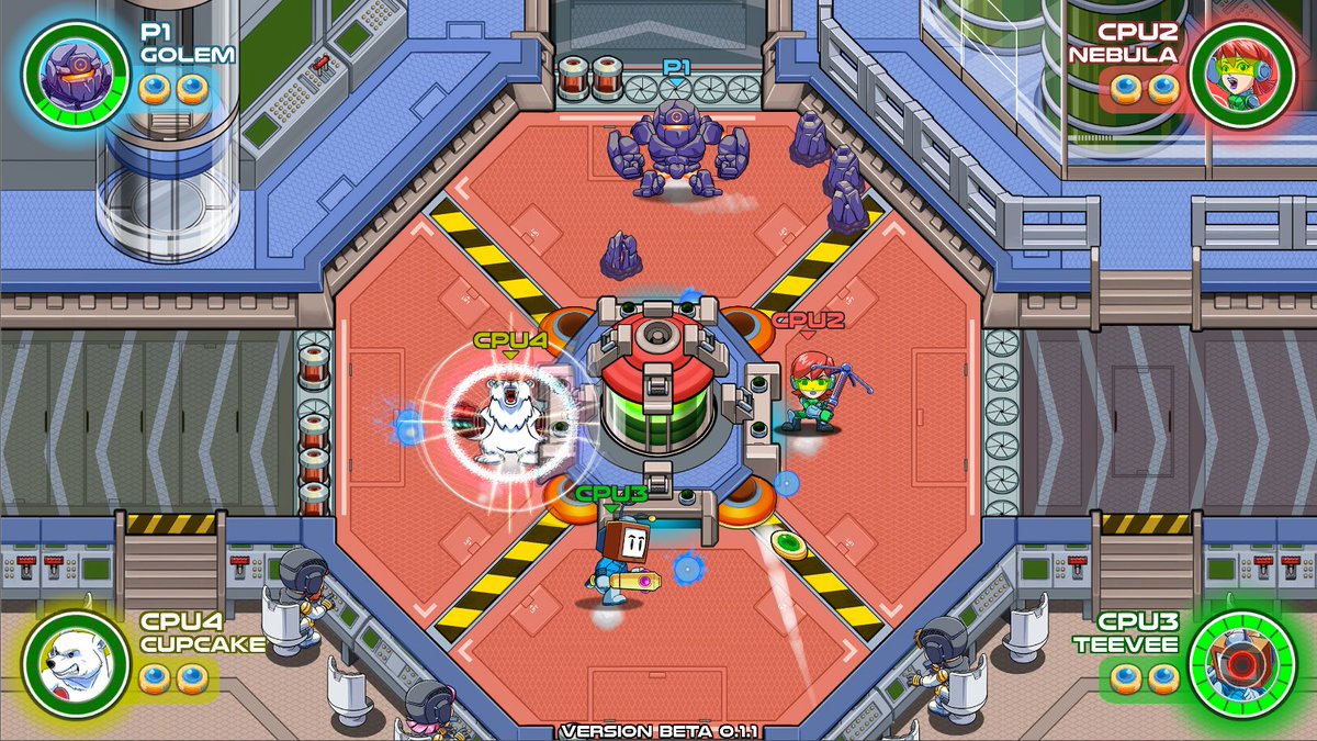 ROOT76Games's tweet photo. Smack the puck and use your Turbo moves to score on your opponents! Play with up to 4 players on any of the 15 uniquely designed stages! 

#ClashCupTurbo is AVAILABLE NOW on #PS4 #PS5 #Steam and #itchio 

#screenshotsaturday #gamedev https://t.co/2BKvm59rxM