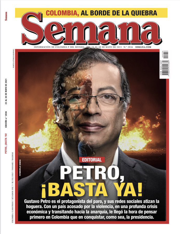Cizanaparatodos's tweet photo. #RevistaSemana destila odio por el diferente y pone en grave peligro a el líder de la verdadera oposición, #GustavoPetro.
.
.
.
.
.
#RevistaFalacia #MedioDeDesinformación #Asesinos #Duque #VickyDavila #Cizañero #Petro #DuqueBastaYa https://t.co/3JupZMk6fz