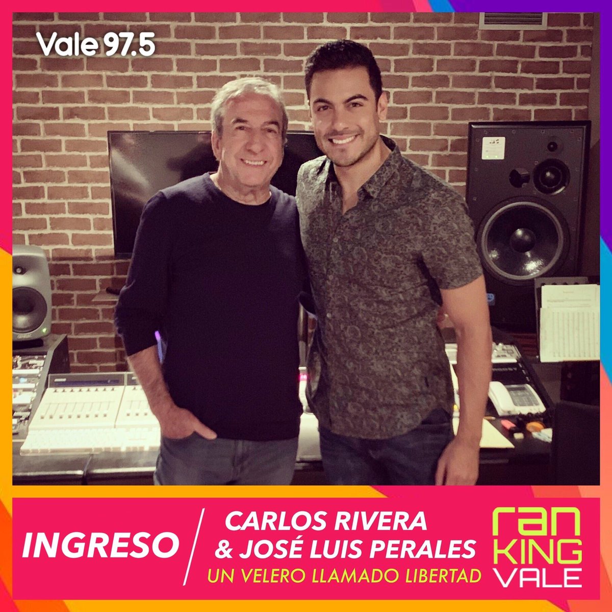 Vale975's tweet photo. INGRESO | ¡Lluvia de votos para @_CarlosRivera &amp; @PeralesOficial! #UnVeleroLlamadoLibertad ya forma parte del #RankingVale! 🎵🎶 https://t.co/bf8GEWKsPV