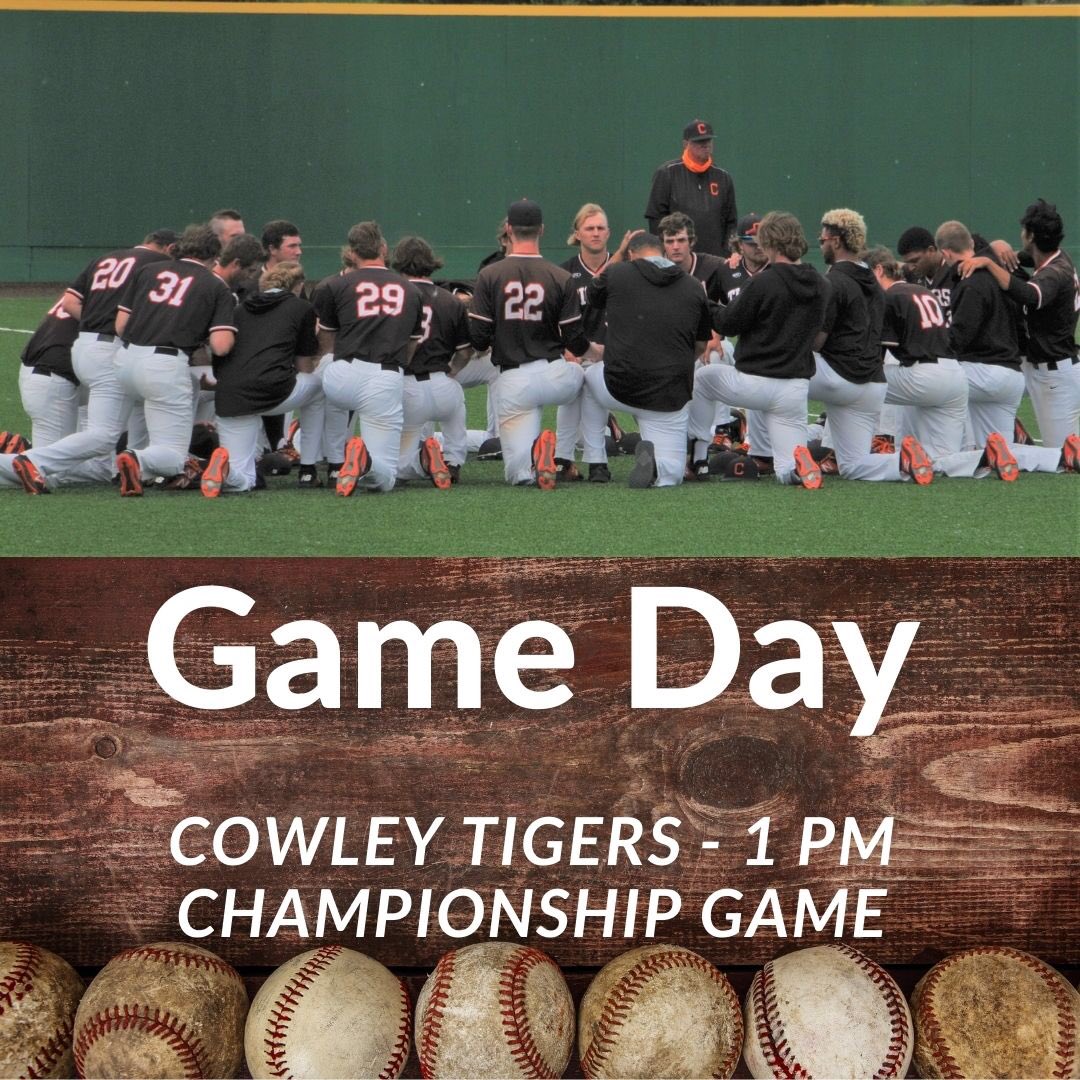 kcdad's tweet photo. It’s Championship Saturday for the @BaseballCowley Tigers. Good luck to all of the coaches &amp; players. Watch games live on @KJCCCmedia or get to Salina &amp; support this great group of young men. Let’s go boys....one more game to punch your ticket. #jucoroute #workhard #CT2GJ https://t.co/Fq8LuaXd7s