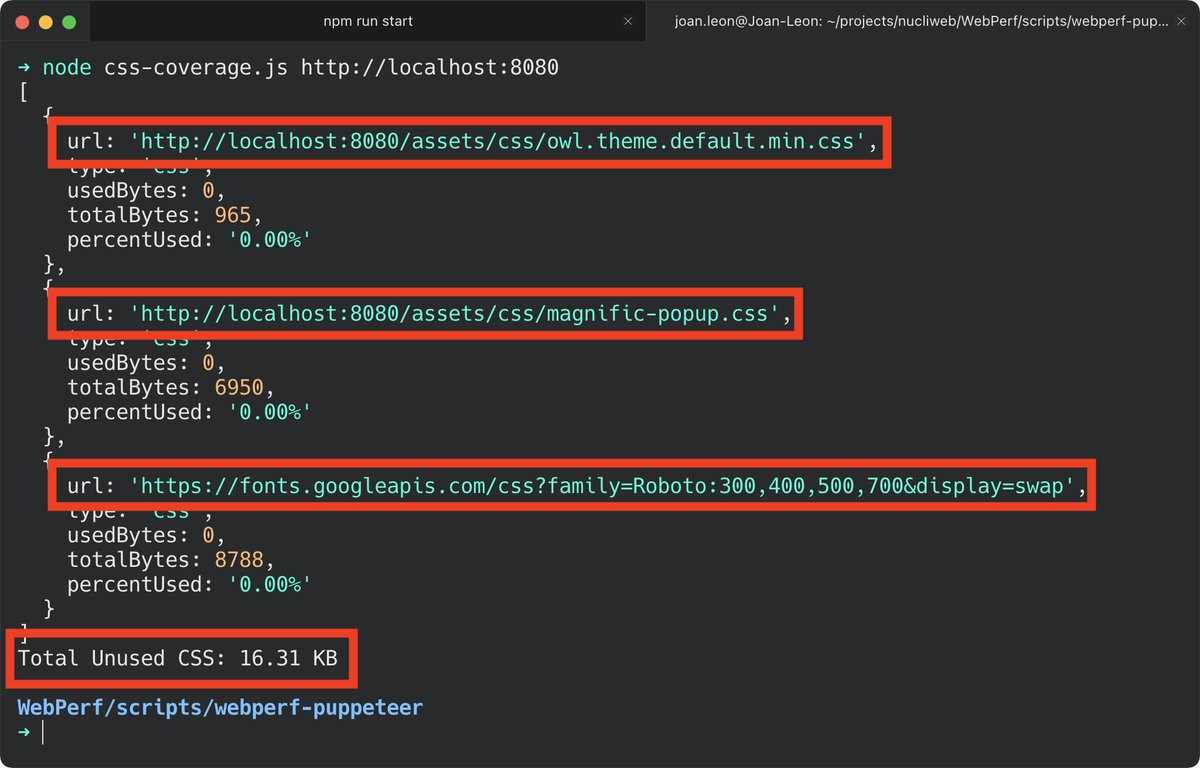 nucliweb's tweet photo. I'm working into a script to show the CSS resources unused in a page 🙈
#WebPerf #WPO #Performance #CssPerf #cssCrafters https://t.co/BfFuZzE1cM