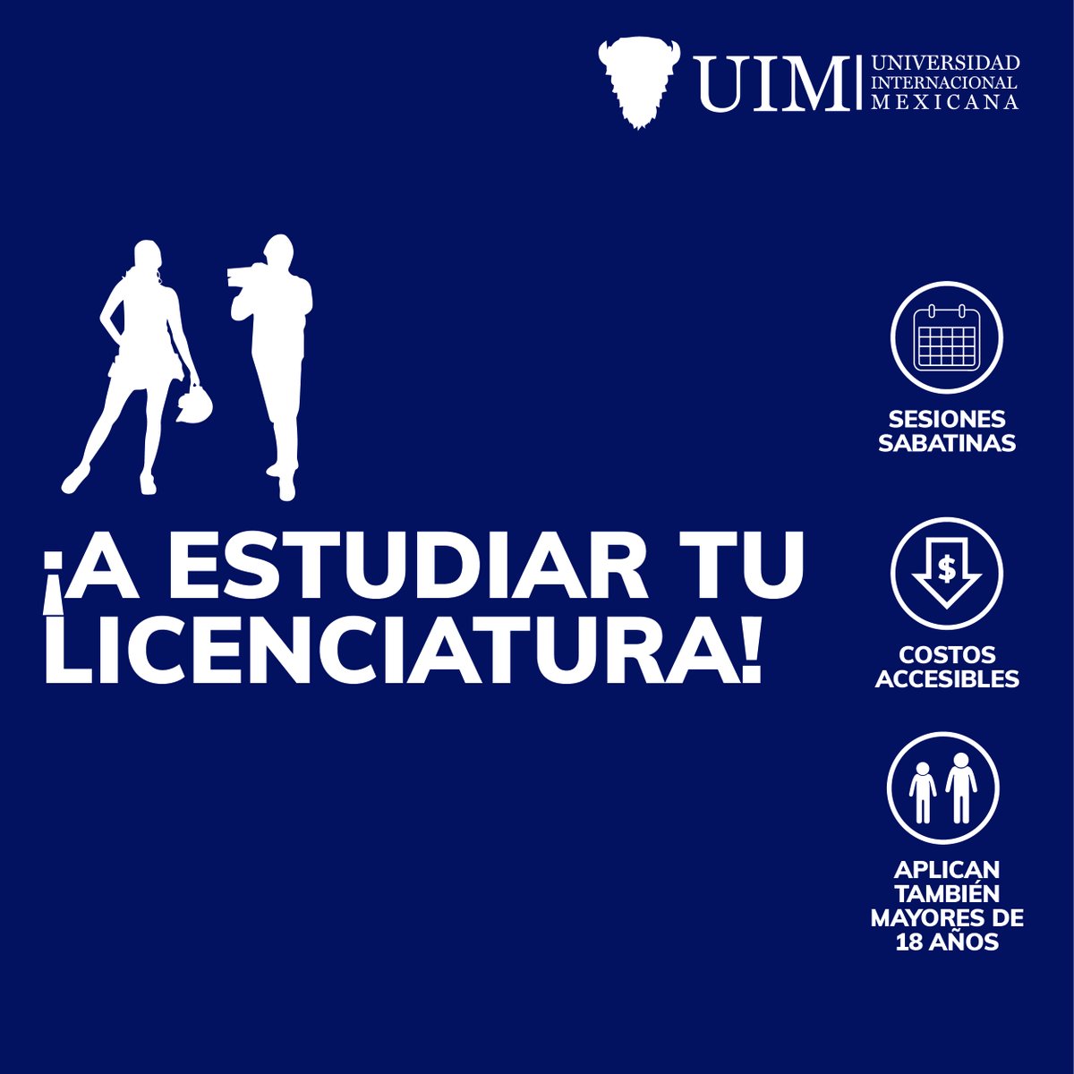 uim_bufalos's tweet photo. ♦️INSCRIPCIONES ABIERTAS♦️
Te invitamos a conocer nuestras Licenciaturas

📍 Preinscripción online
📍 Sin examen de admisión
📍 Amplia expectativa laboral.
📍 Excelente formación.

Tienes la 🔑 de tu futuro en tus mano. ¡Te esperamos en la #UIM! https://t.co/T6VTUjrNga