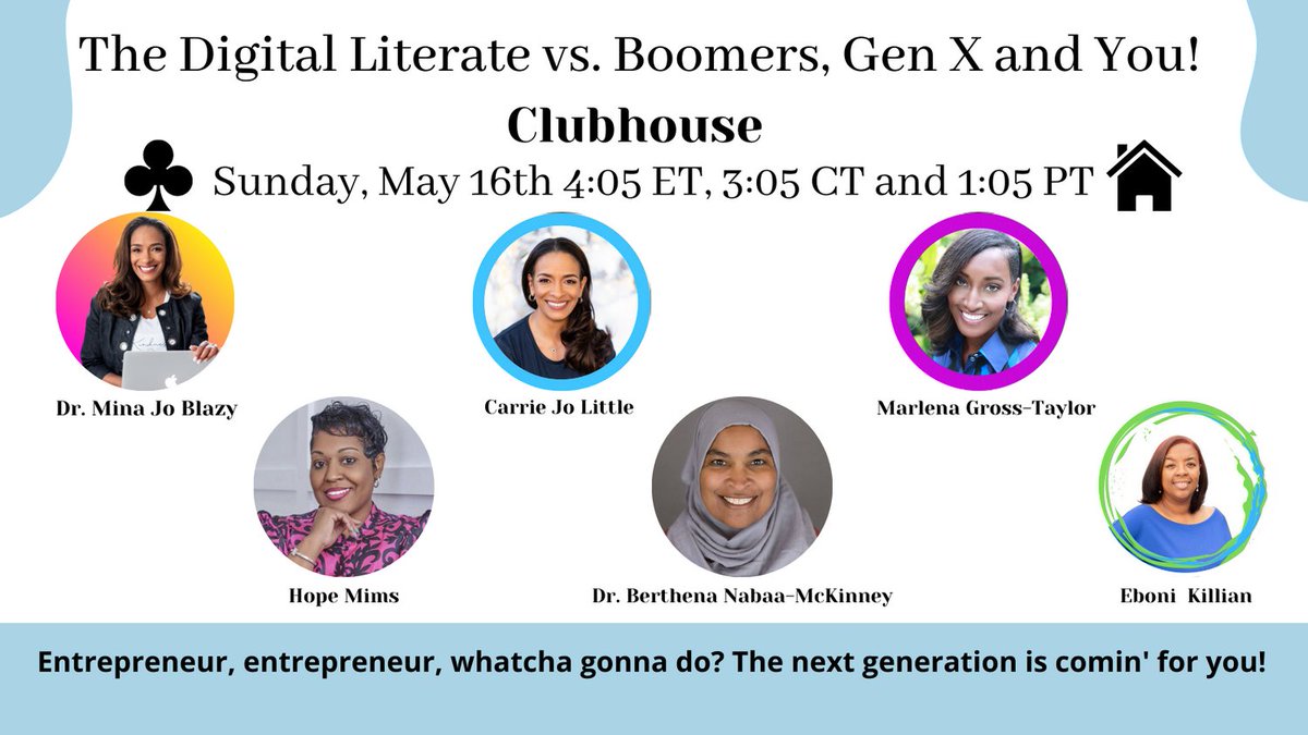 MinaJBlazy's tweet photo. The Next Generation is Coming for you! #digitalliterate
@mgrosstaylor @carriejlittle @drberthena4edu @mimsrealtygroup @of_peachtree
https://t.co/aDD3h6fy7w
Join #clubhouse here... https://t.co/LU6hSGT8IC https://t.co/O8uXisH1Nh