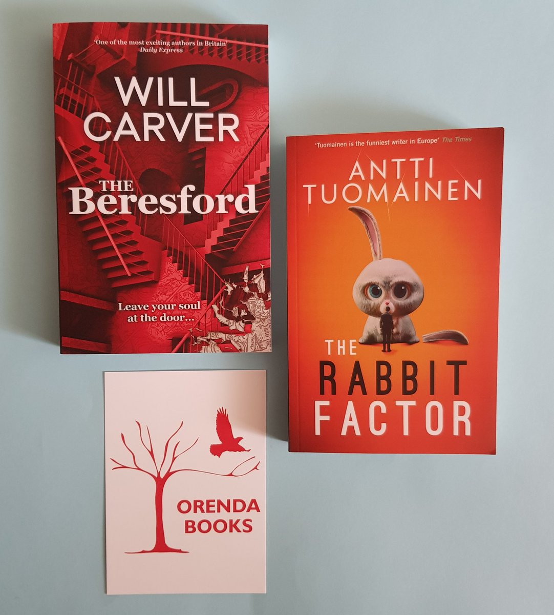 Thelastword1962's tweet photo. There is always something so very special about #bookposts from @OrendaBooks today is no exception Thank you so much. #TheBeresford by @will_carver and #TheRabbitFactor by @antti_tuomainen Both are going to be incredible. #TeamOrenda https://t.co/Uk04xbqTH7