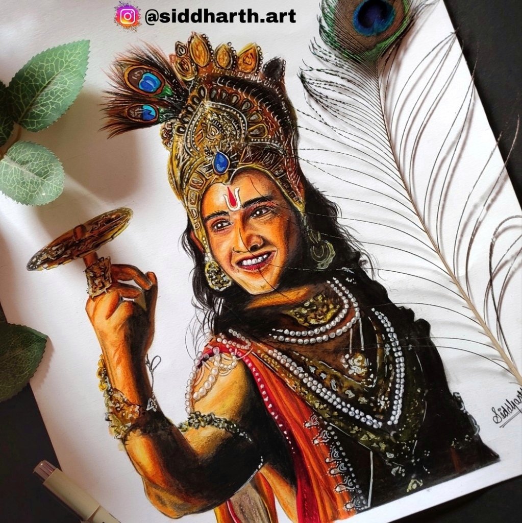 Siddharth_arts's tweet photo. Sketch of ( @saurabhraajjain and @Beatking_Sumedh ) as Shree Krishna 🙏 https://t.co/LnqNAbWUZ2