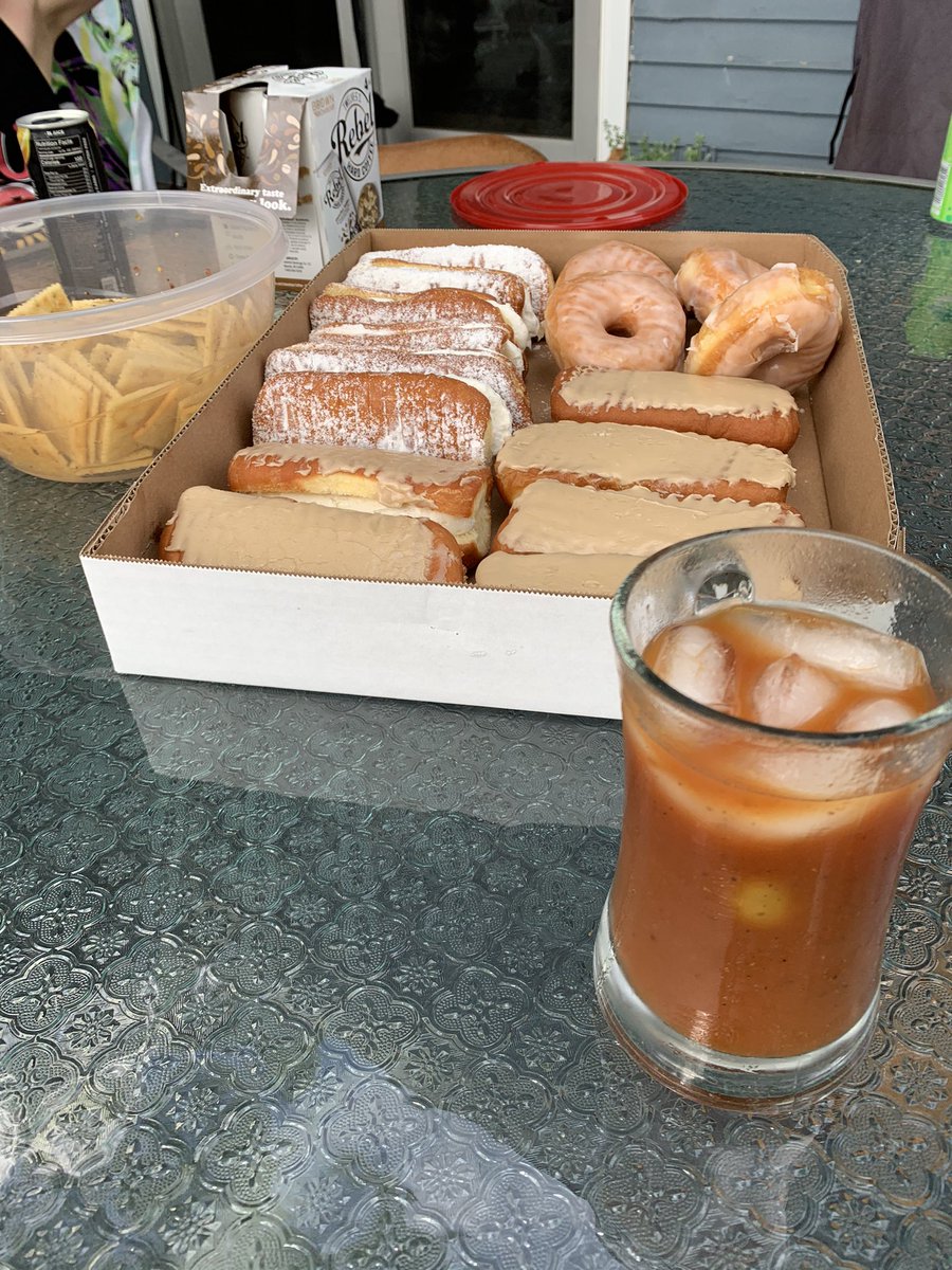 Saturday mornings after a week of rain are tough. Bike 8 while everyone else ran. Now eating #doughandjoe donuts (hands down the best donuts ANYWHERE) and having a Bloody Mary. #hardwork #toughlife