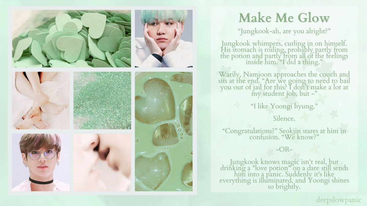 𝕄𝕒𝕜𝕖 𝕄𝕖 𝔾𝕝𝕠𝕨
🟢Yoonkook
🟢Explicit
🟢One-shot (8.5k)
🟢FWB
🟢Misunderstandings
🟢Getting together
🟢Jk drinks a "love potion"
🟢Yoongi is so tired
🟢Follow up to vmin "In Your Glow"
🟢a gift for <a href="/namthighworship/">sumi⁷ | in sportsball hell</a> 
🟢<a href="/unwrittenfest/">Unwritten 2021 || SIGN UP CLOSED</a> 
archiveofourown.org/works/31438856