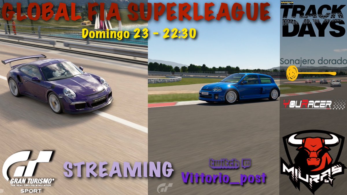 Mañana tenemos la 2ª manga de nuestro campeonato! 🔥
🏎 Copas de promoción y track days
🏁 25' Catalunya / 25' Sainte Croix
📺 Canal @ERM_VictorMP
twitch.tv/vittorio_post?…

#GTSport #MiurasGT