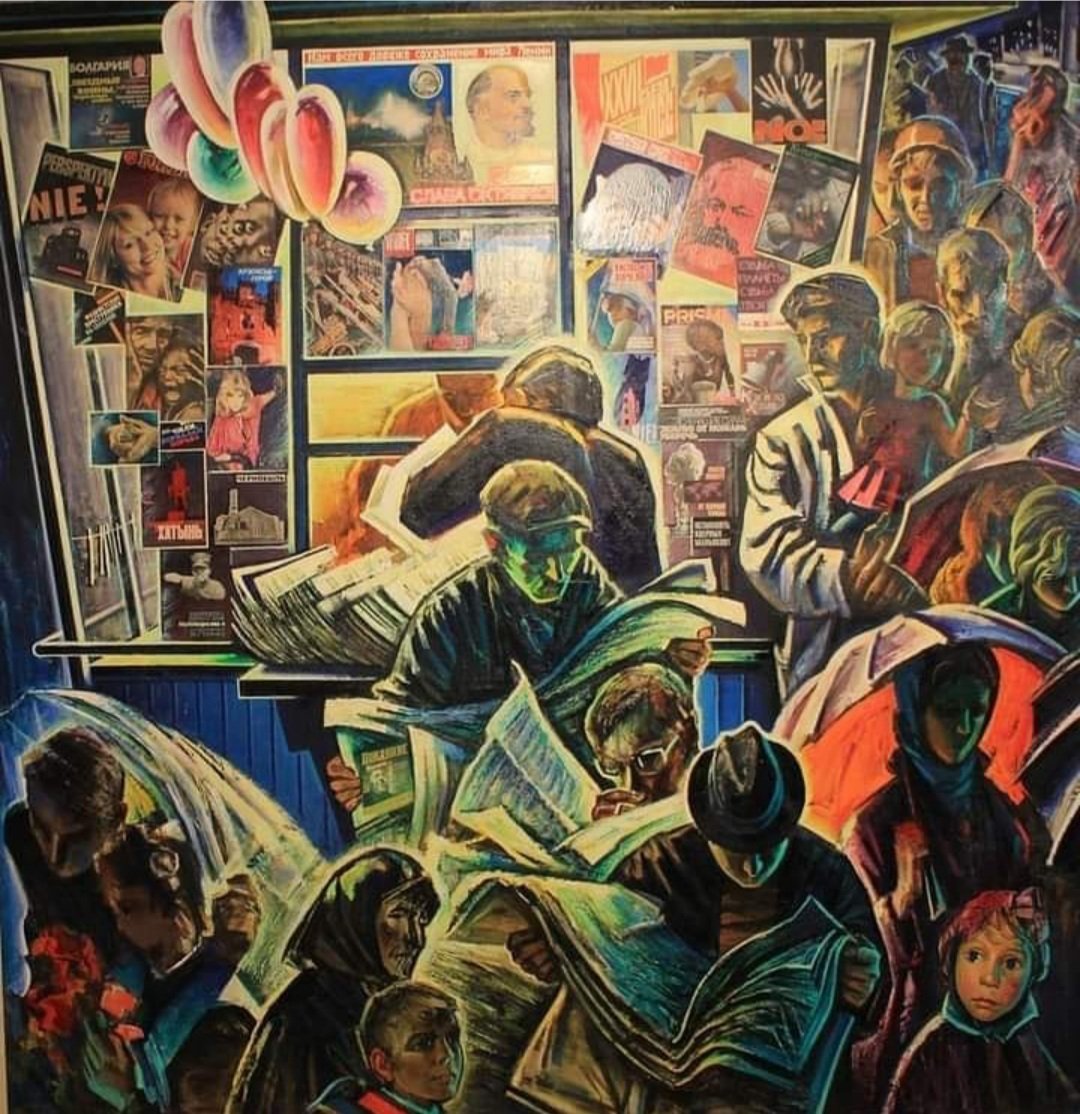 frankhuzur's tweet photo. Time, Event and People's painting by Mai Dantsig  1987, Soviet Union 
#sovietvisual https://t.co/c3uKl64s2P