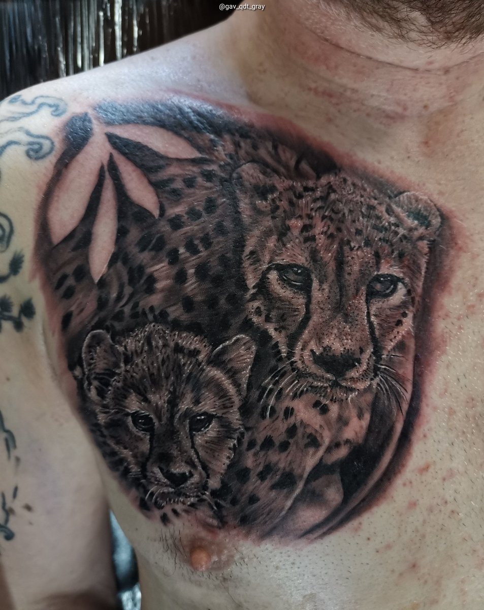 Had a fun day tattooing this cheetah and cub. #quickdrawtattoobury #tattoo  #tattooartist, image size:953x1200