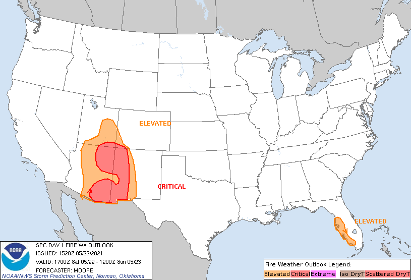 NWSSPC's tweet photo. 10:29am CDT #SPC Day1 #FireWX Critical: eastern arizona and western new mexico into far southeast utah and far southwest colorado https://t.co/OIGmMBh3Nz https://t.co/UtDvCMVHJH