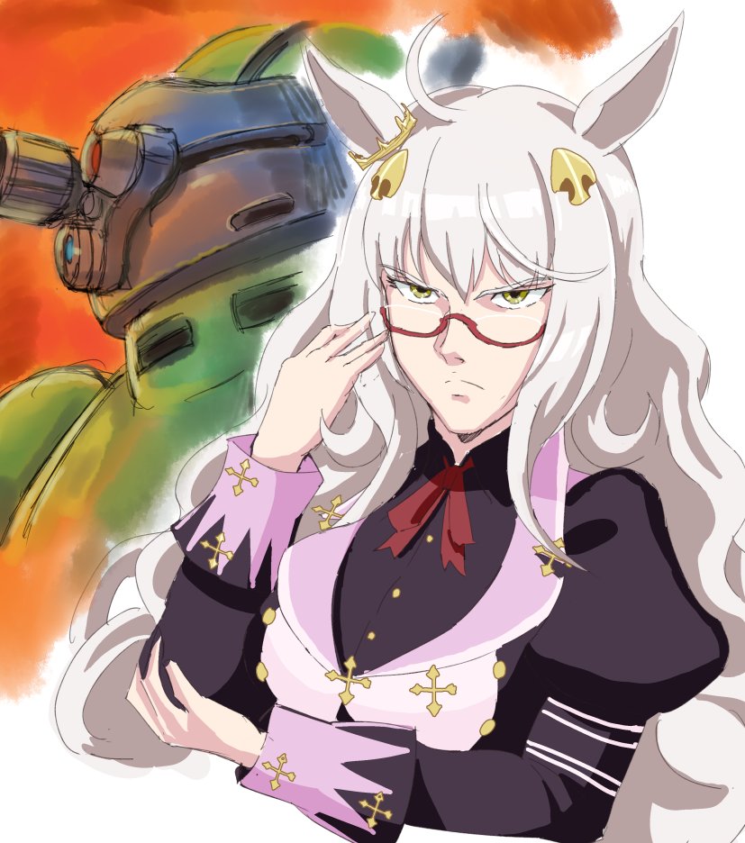 animal ears 1girl glasses horse ears mecha robot long hair  illustration images