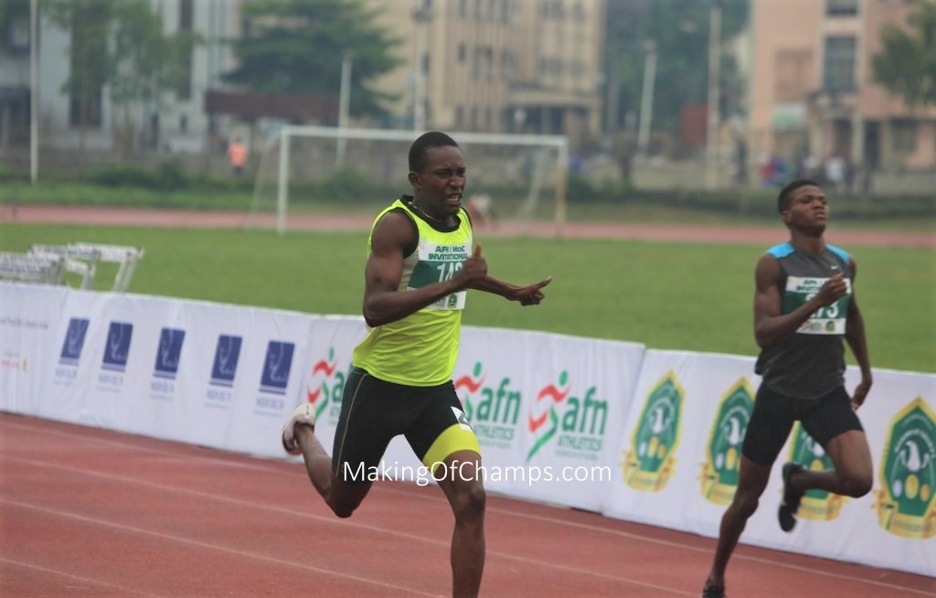 MakingOfChamps's tweet photo. Chidera Johnson Nnamani could hardly contain his joy after running sub 47s for the first time in his career. Nnamani ran the fastest time overall in all the 400m heats, winning heat 5 in a new Personal Best of 46.97s, and Segun Thovoethin 2nd in 47.28s #MoCInvitational. https://t.co/mZPsBokLCA
