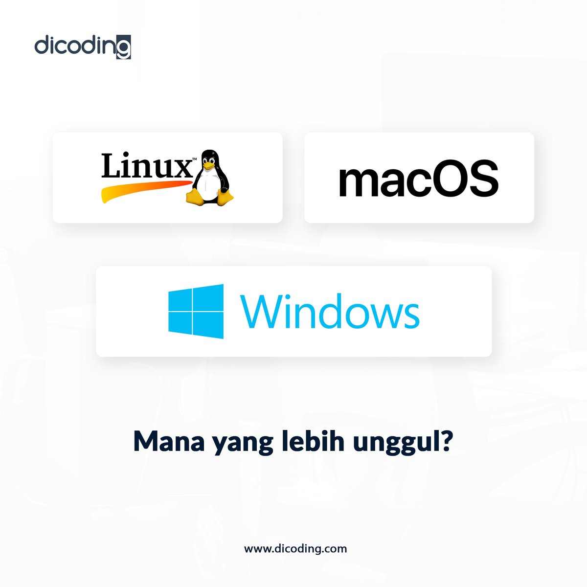 dicoding's tweet photo. Pagi developer, bentar mimin mau absen dulu, kalian tim sistem operasi mana nih?
#TimWindows
#TimLinux
#TimMacOS
Daripada ribut kita diskusi yuk!
Dari 3 sistem operasi ini dan penjelasan di bawahnya kamu pilih yang mana? https://t.co/LUdbGsmBWj