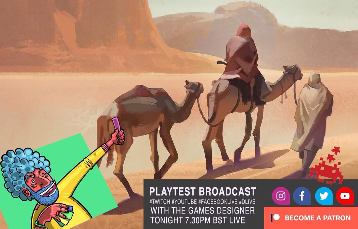 What games are you playing? We’ll be playing an exciting light strategy game, Baghdad 1055, #PlayTestBroadCast #LiveStream, join us tonight. #baghdad1055thegame <a href="/njshaw2/">Nick Shaw</a> <a href="/OceanCityGames/">Ocean City Games</a> @ADJinman 

7.30PM BST with Hafiz the games designer #LivePlay #LiveStream #BoardGames
.