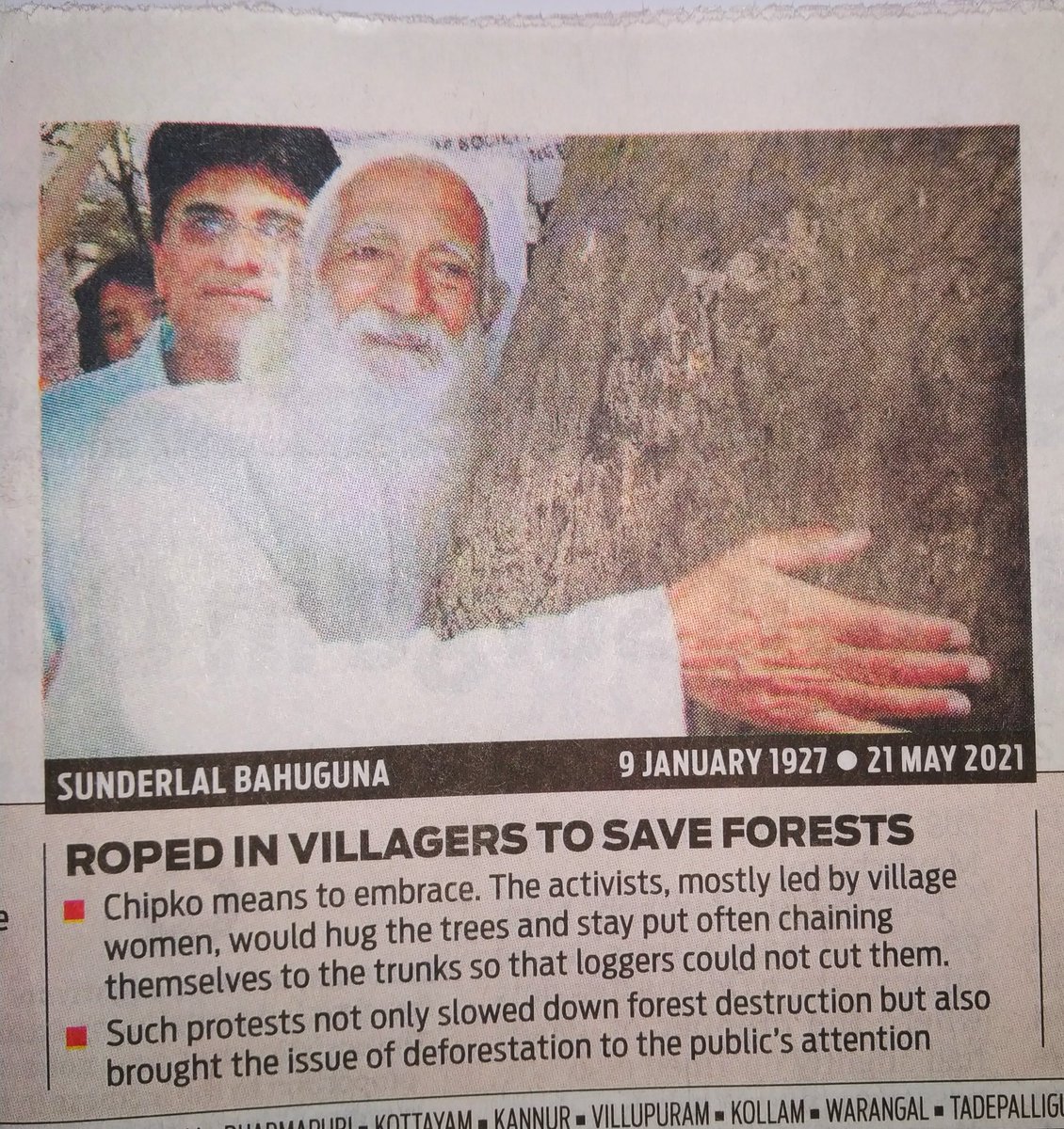ManojSahooMantu's tweet photo. The news of the death of #SundarlalBahuguna , a leader of the #ChipkoMovement and world-renowned environmentalist, is causing great sadness today.

For the past several years of fight for #Forest_conservation in the Himalayas shows, how much he loves the nature.🙏🙏

#RIP https://t.co/LneEYl8Fgx