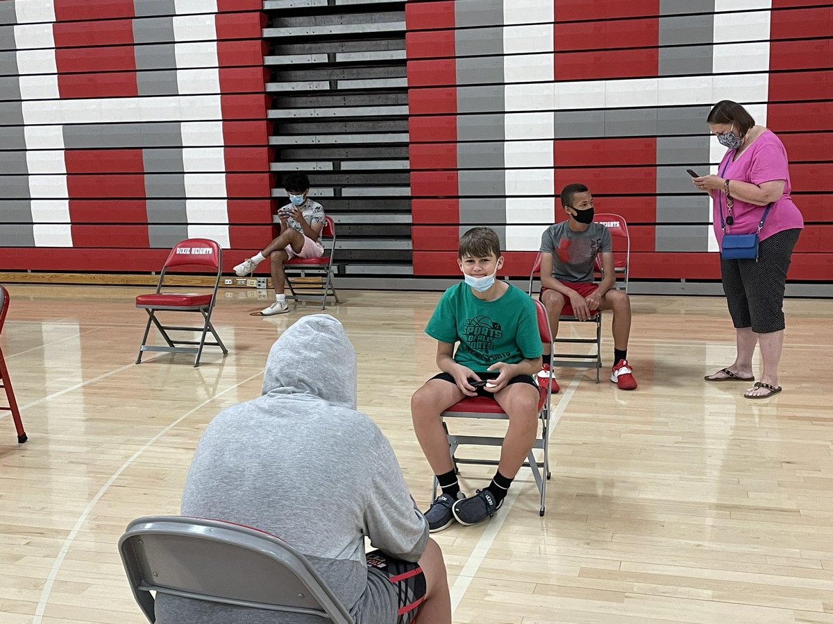 MarxVolley's tweet photo. @TheKCSD Eddie $ from Twenhofel MS getting vaccinated at Dixie HS  today. No more quarantines for this kid! https://t.co/4JfzGkRr0w