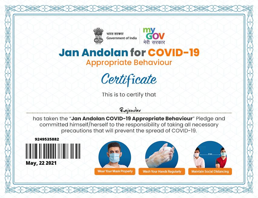 RAJENDAR_04's tweet photo. I have taken ‘Jan Andolan for COVID-19 Appropriate Behaviour’ Pledge and committed myself to the responsibility of taking necessary precautions to prevent the spread of COVID-19. You can also take the pledge at https://t.co/XIrwhRaz3M https://t.co/nHFqT9ehhm via @mygovindia https://t.co/gRcJ317q3h