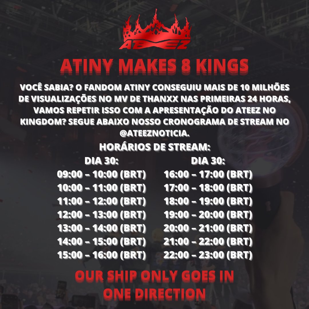ATEEZNoticia's tweet photo. [PROJETO] Somos uma fanbase pequena mas quem quiser acompanhar a gente nessa reta final do kingdom e participar das nossas metas para a próxima apresentação do ATEEZ, seja bem vindo (a). Estaremos fazendo stream party do dia 27 até o dia 30. + @ATEEZofficial https://t.co/Ss6qzRoNo9