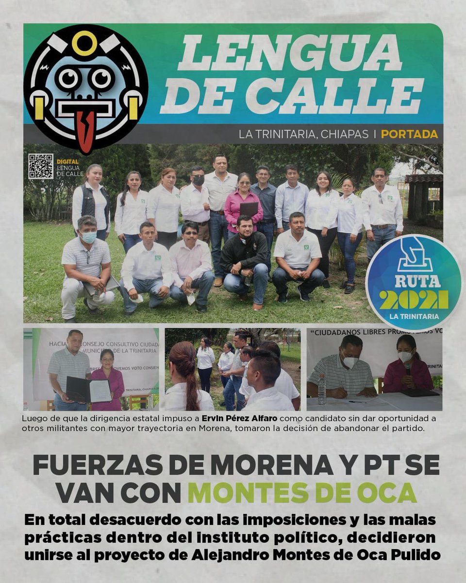 LDCNoticias's tweet photo. Militantes del partido Morena en La Trinitaria, en desacuerdo con la imposición dentro del instituto político, decidieron unirse al proyecto del Ing. Alejandro Montes De Oca, candidato del Partido Verde a la presidencia municipal.

https://t.co/OnFdDifnRn

#LaTrinitaria #Chiapas https://t.co/VOUj6EOqvc