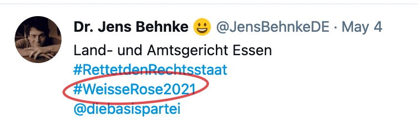 Cheflobbyist und Sprecher der Carstens-Stiftung  @JensBehnkeDE:
☑ 'dieBasis'
☑ Impfgegner
☑ Umsturz-Fantasien
☑ Corona-Leugner-Rhetorik
☑ Selbststigmatisierung als Widerstandskämpfer und Vergleich mit Opfern des NS-Regimes

Die <a href="/CarstensSt/">carstensst@aol.de</a> ist gemeinnützig.

Ohne Pointe.