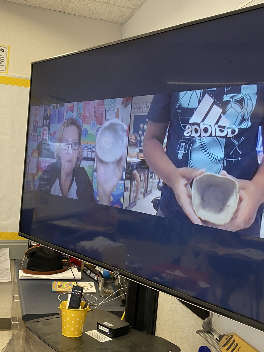 teachercutter's tweet photo. Making clay “pinch pots” with instruction via Zoom from Blue Line Arts gallery! My 2nd graders loved it! #tourtalkcreate  #rcsdchampions  #rcsdfiddyment @bluelinearts https://t.co/qVia2Ncd68