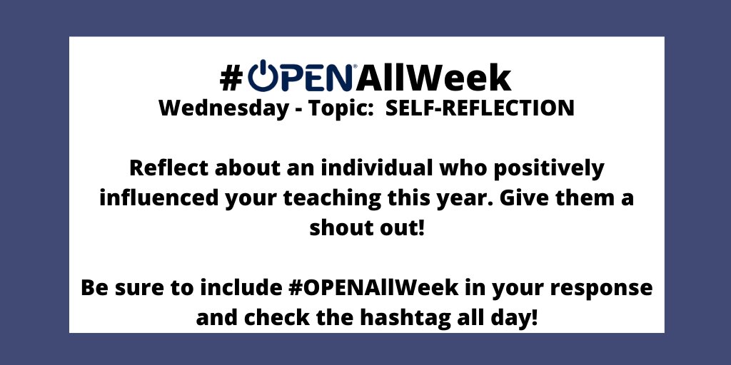 OPENPhysEd's tweet photo. The "hump day" edition of #OPENAllWeek asks you to reflect on someone who helped you with teaching #physed this year and give them a shout out! Let them know they helped! Include #OPENAllWeek and learn from others, too! @LynnHefele @ClearlyCrystal @mrobPE @TracyNSharlow https://t.co/jL6dwjqhYw
