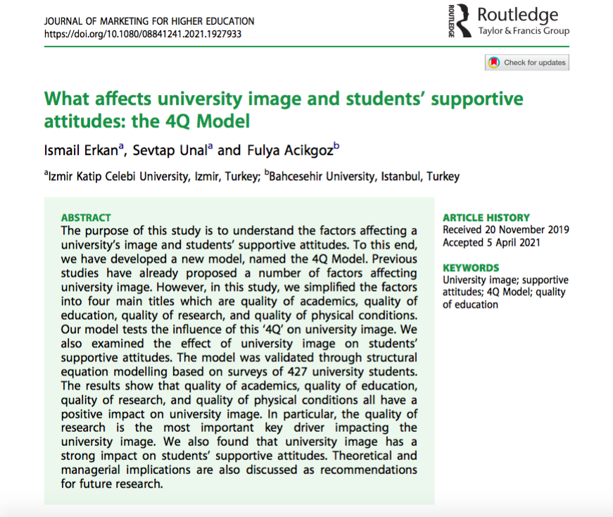 ismail__erkan's tweet photo. New paper! 🎉📚

"What affects university image and students’ supportive attitudes: the 4Q Model"

Here you can find 50 free online copies of this article: https://t.co/ujNKjYAAyl https://t.co/7HVhDvvOV4