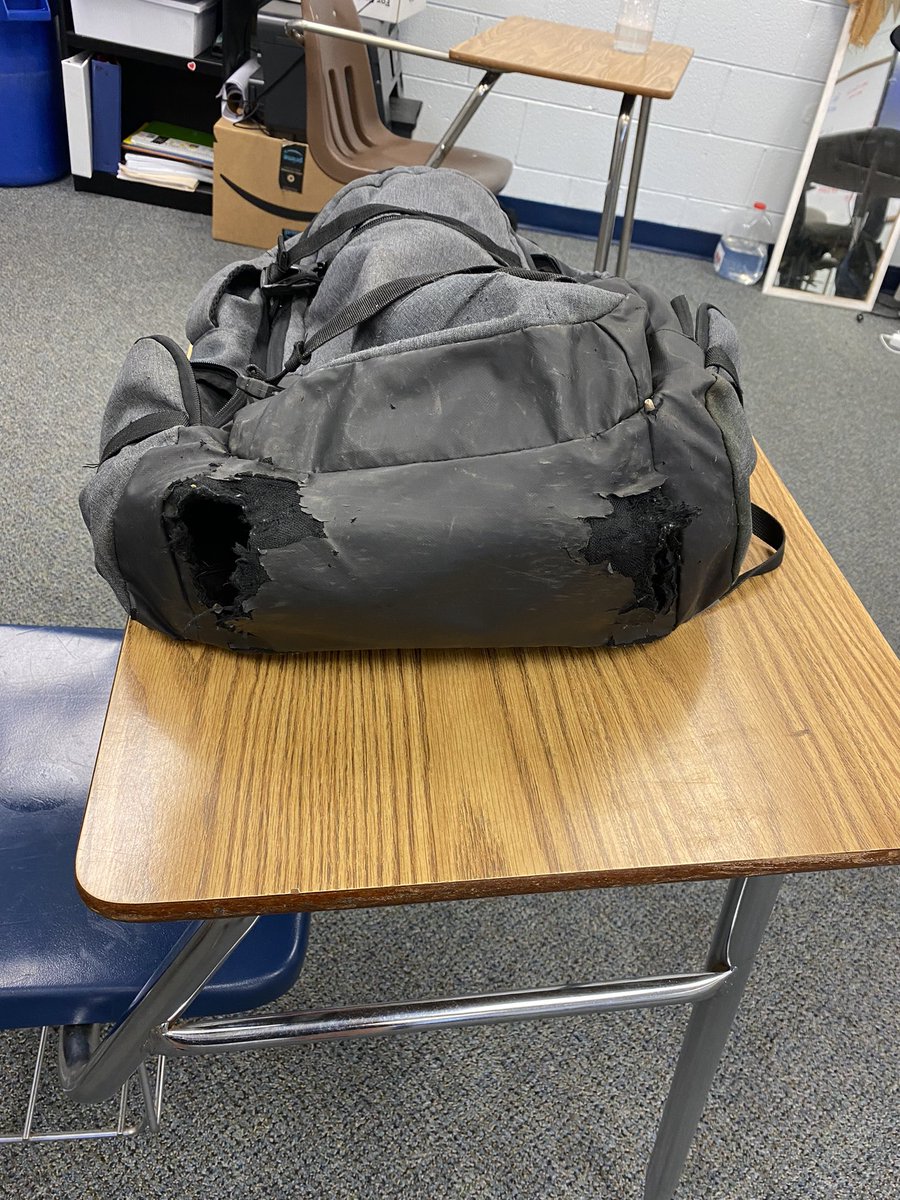 20-21 school year is about as done as this backpack. Sweet student tried to make it to the last day of school w. his backpack but unfortunately the zipper broke. So w. 1 week of school left our great counselors provided him w. another backpack. Thank you to those that give back!