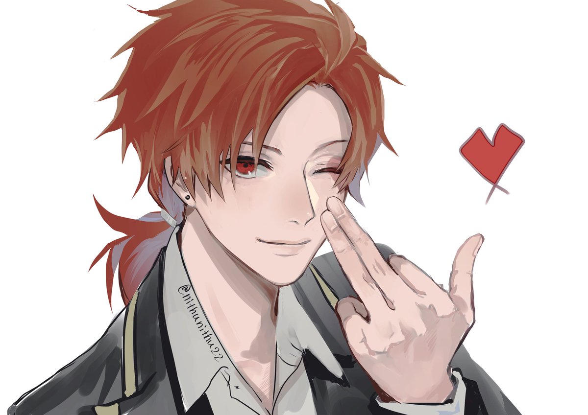 1boy one eye closed male focus red eyes solo red hair heart  illustration images