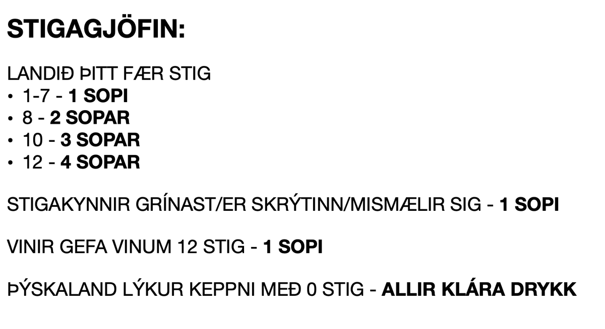 krolafs's tweet photo. Eurovisiondrykkjuleikur fyrir lengra komna :* frá undirritaðri https://t.co/A8EL6jNqrE