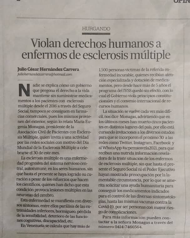 acpemvzla's tweet photo. Ya basta de que los pacientes con esclerosis múltiple no sean tomados en cuenta y el gobierno venezolano los ignoré. Les están quitando el derecho a la salud, ya van para 5 años sin los medicamentos modificadores de la enfermedad.
#ACPEM https://t.co/euaXfYkqDN