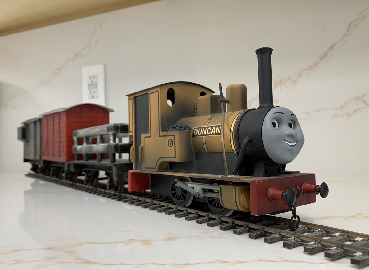 ThomasTankMerch's tweet photo. THANK YOU FOR 8000 FOLLOWERS! Here's Duncan, but probably not the one you expected! You may be wondering how we have this if the S5+ NG scale Duncan is in Japan. This is actually a styrene/resin model which was made to ride on the back of Madge in the episode "Cool Truckings"! https://t.co/AyrJT58VIN