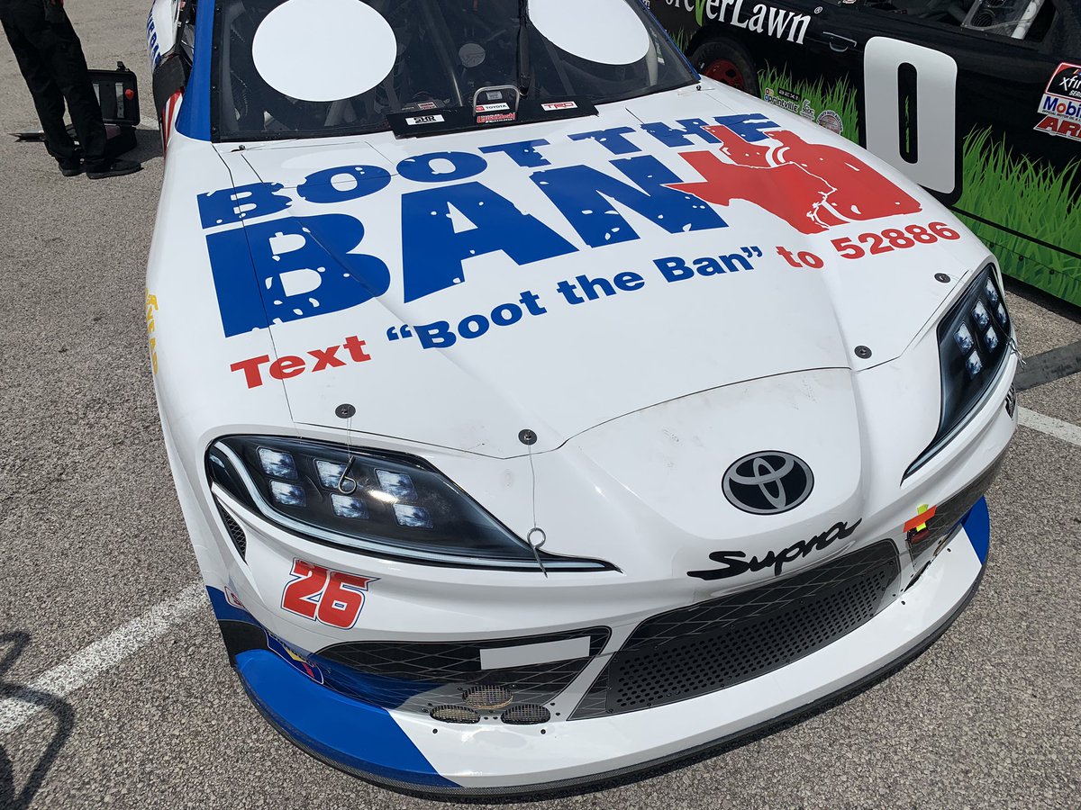 AndyVJeffers's tweet photo. The @DistilledSpirit #BootTheBan in-car camera will ride with @KrisOnNASCAR today at @COTA in the #26 @Team_SHR26 #Supra. #RearSuspensionCam
4:00ET | @FS1 | #NASCARatCOTA https://t.co/RR3hx09mQz