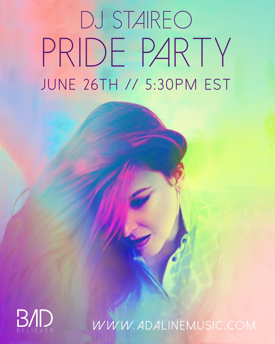 adalinemusic's tweet photo. 🚨Yay let’s do it again!🚨 I’m DJing a Pride Dance Party via Zoom with special guests, June 26th 5:30pm EST with partial proceeds to @badbeliever_ !  Tickets:
https://t.co/SPFpZzu2xK 💥

Start sending me your song requests!   🌈 #Earpers #BringWynonnaHome #pride #WayHaught #lgbtq https://t.co/BwRsygpNKm