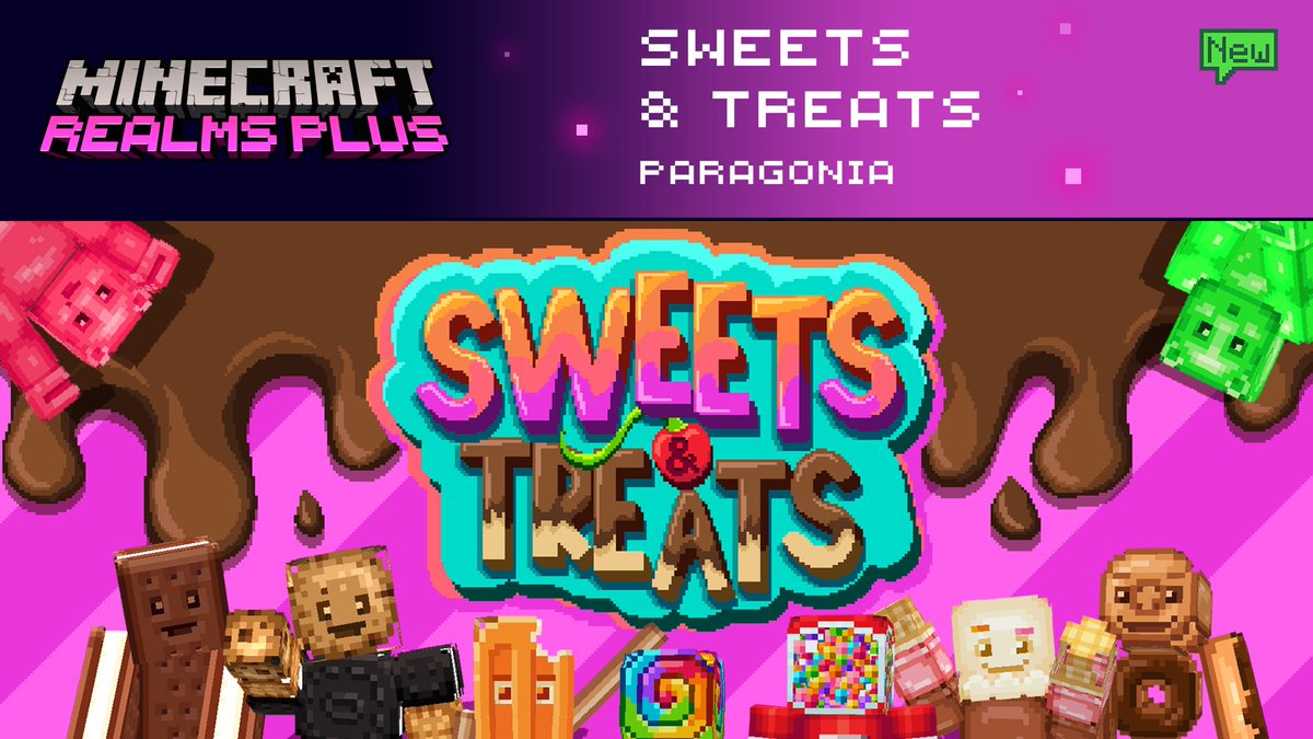 🍭🍫 Calling all sweet tooths! 🍩🍦

Why enjoy a delicious treat when you can actually become one? Take your sweetness to the next level with this sugary skin pack! Find Sweets &amp; Treats by <a href="/Paragonia/">Paragonia</a> in the Markeplace and included in Realms Plus!

🍬 redsto.ne/sweets-treats