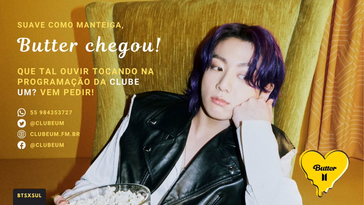 BTSxSUL's tweet photo. 📻 BUTTER NA RÁDIO 🥞

Hey Ami, tudo bem com vocês?
Bora pedir Butter nas rádios! 💛

Meta:

💛 200 pedidos 
💛 50 retweets 

Exemplo:

Olá @clubeum! Toca pra gente a música #Butter do @BTS_twt na sua programação? Obrigada! 💛

#BTS_Butter #BTSARMY

~ Byeol ⭐ https://t.co/7ngY3ZZMj9