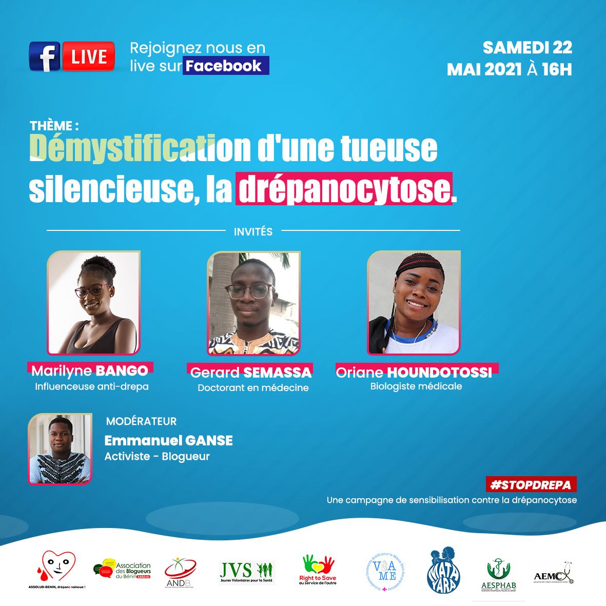 EmmanuelGanse's tweet photo. Démystification d'une tueuse silencieuse, la drépanocytose ! 

On l'a fait malgré les soucis techniques de @MTNBenin et @MoovAfricaBenin

Retrouvez le Live ici: https://t.co/aa2XaBocTV

#StopDrepa https://t.co/1BvLO1Cqvf